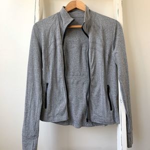Grey and Black Athletic Thin Zip Up Jacket with Thumb holes
